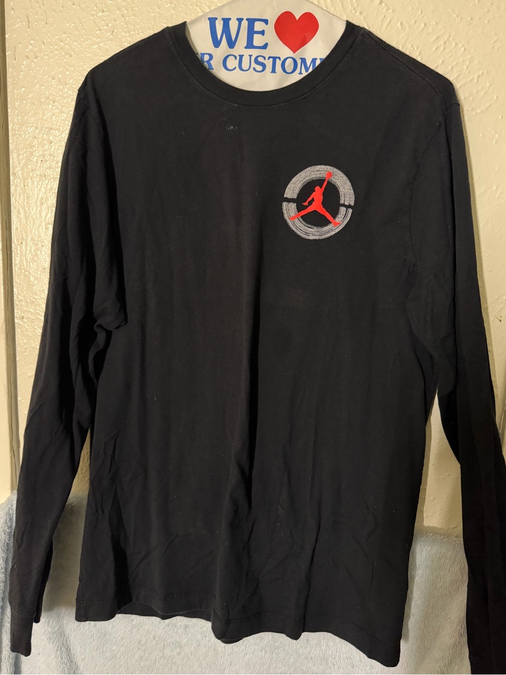 Jordan Black Long-Sleeve Tee with Red Jumpman Chest Logo